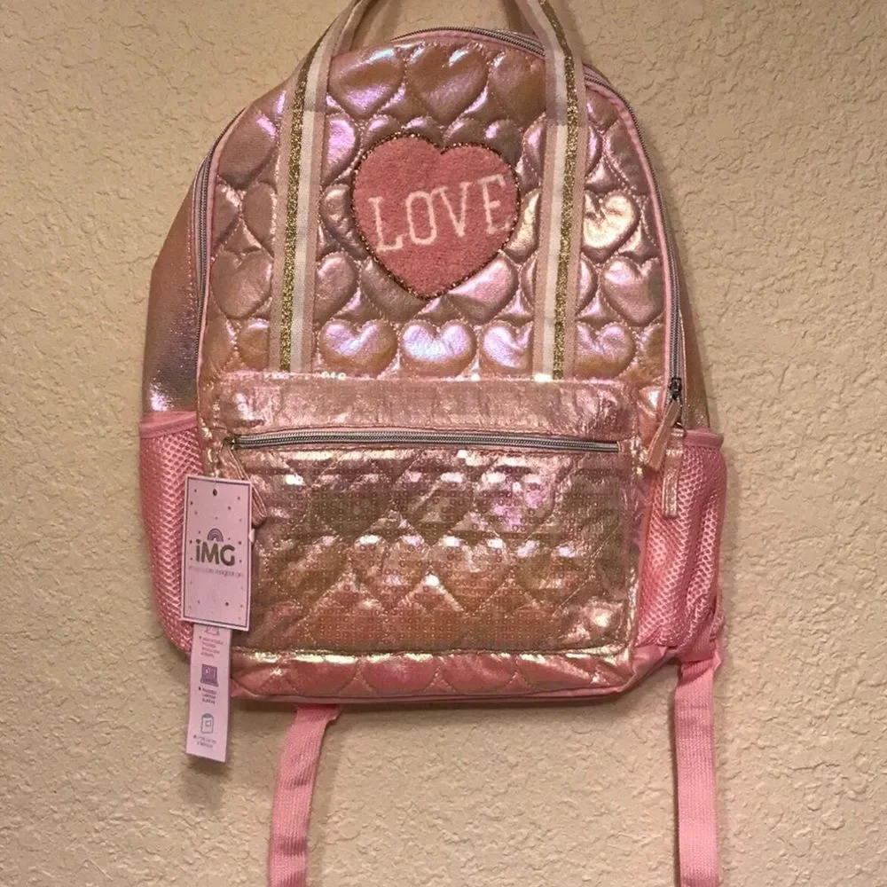 Brand New - iMG Pink Irridescent Sequin 16 inch Backpack